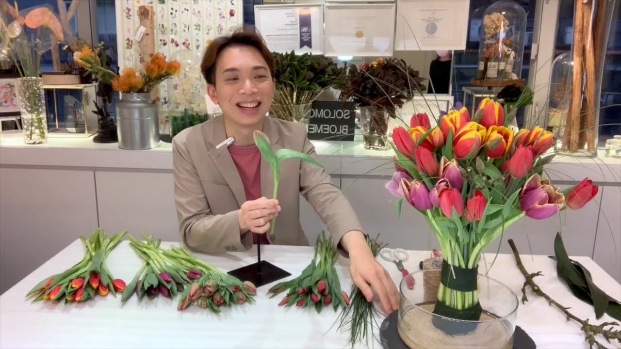 大師SOLOMON 花藝教室 | 家居鮮花插花擺設 |OMAKASE 030420 TUTORIAL Tulips fountain tree