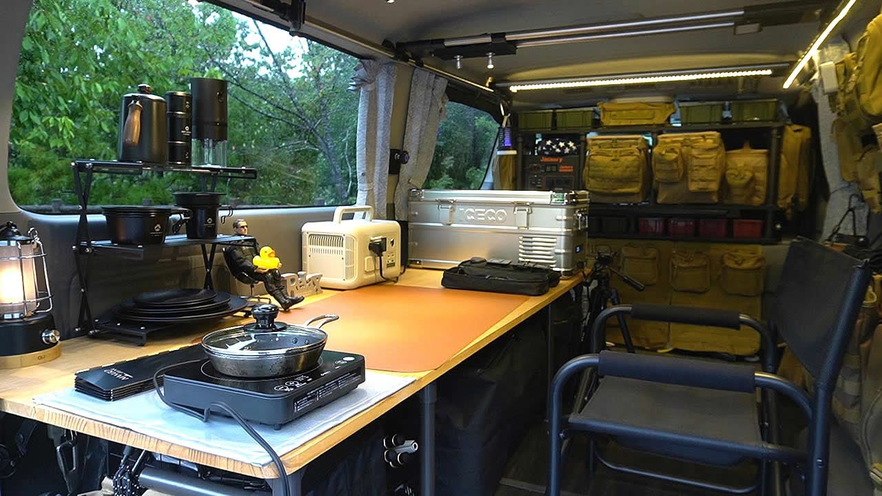 [119]Поход на фургоне под сильным дождем｜Моя секретная база, удобнее, чем дома｜ASMR