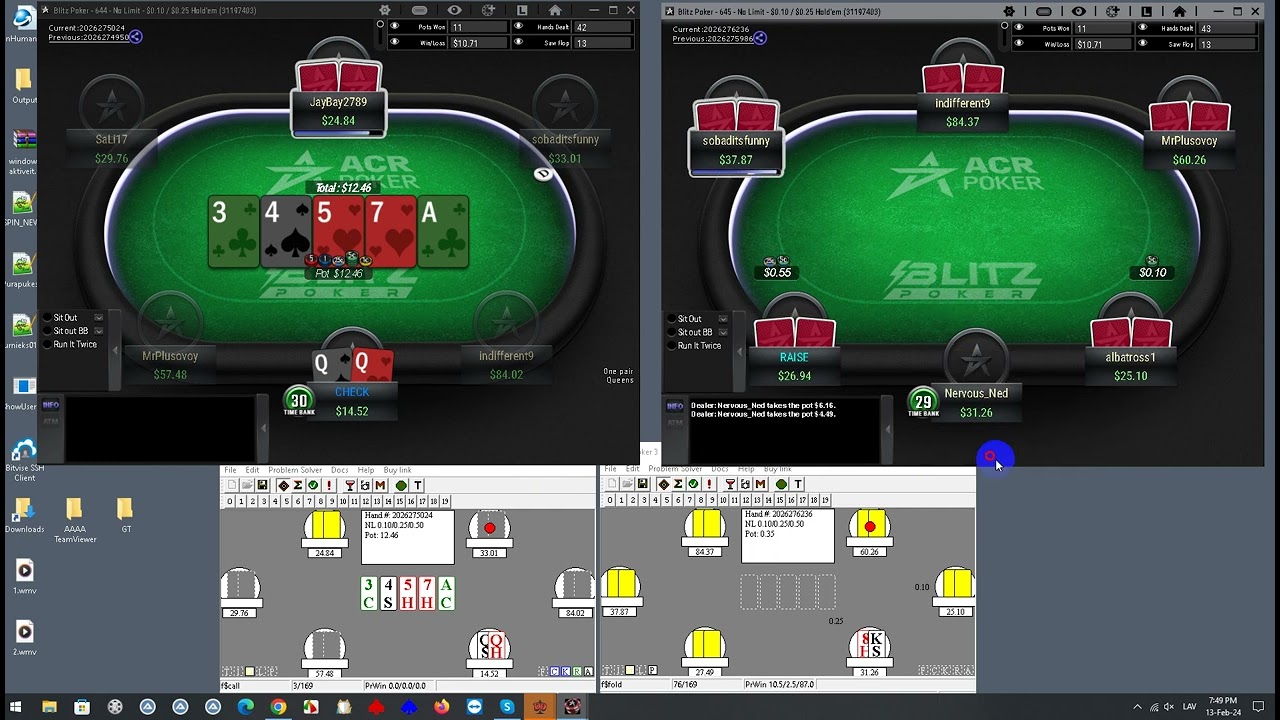 The robot plays money games in the ACR poker, Winning Poker Network  room, day 5, video 3