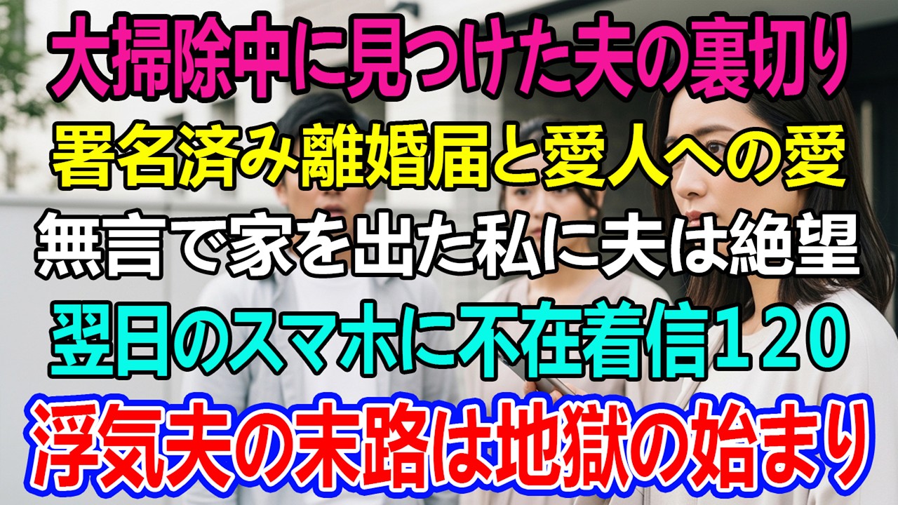 大掃除中、夫が前に署名した離婚届と「君こそ本当の愛」と愛人へのメッセージを見つけた。私は何も言わずに家を出た。翌日、携帯には120件の不在着信が――。