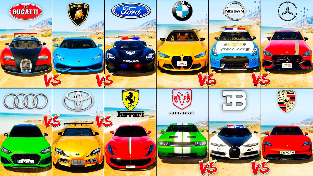 Bugatti Veyron vs BMW M4 vs Porsche Taycan vs Toyota Supra - GTA 5 Mods Super Cars Compilation