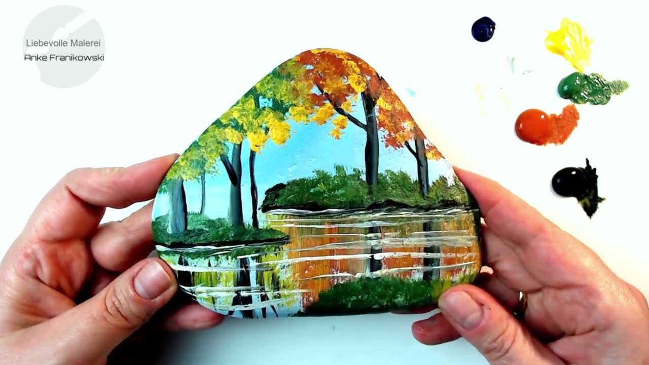 Steine bemalen für Anfänger mit Step by Step Anleitung - Seelandschaft auf Stein mit Acryl malen