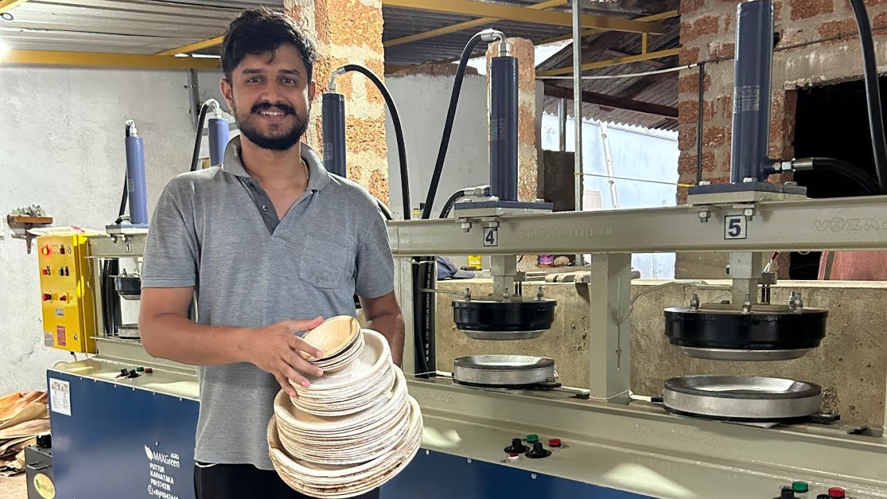 Areca leaf plate making in a new home industry #arecaleafplate #palm #import #export #businessideas