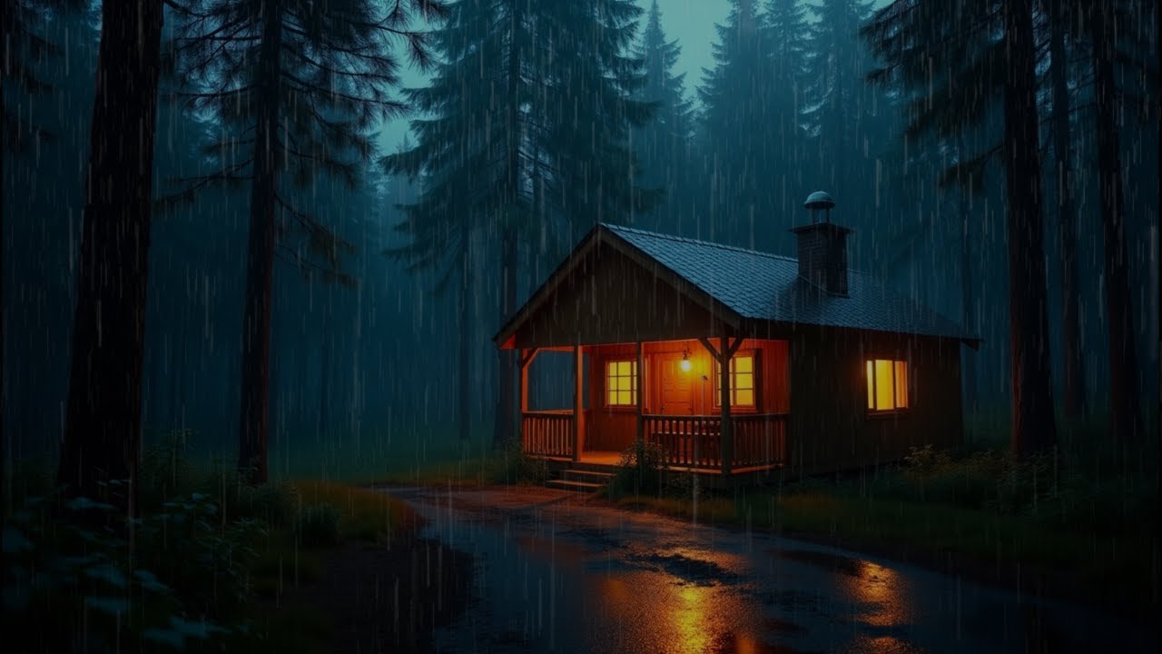 Peaceful Rainfall in the Forest Cabin🌧️🌲Thunder & Raindrops by the Lake for Sleep & Healing