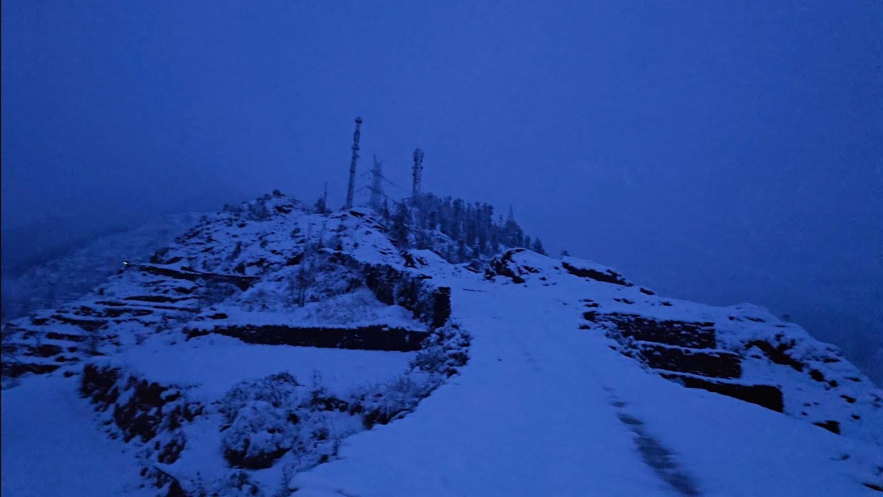 Trying to reach The temple on top of mountain after snowfall stopped, very beautiful view