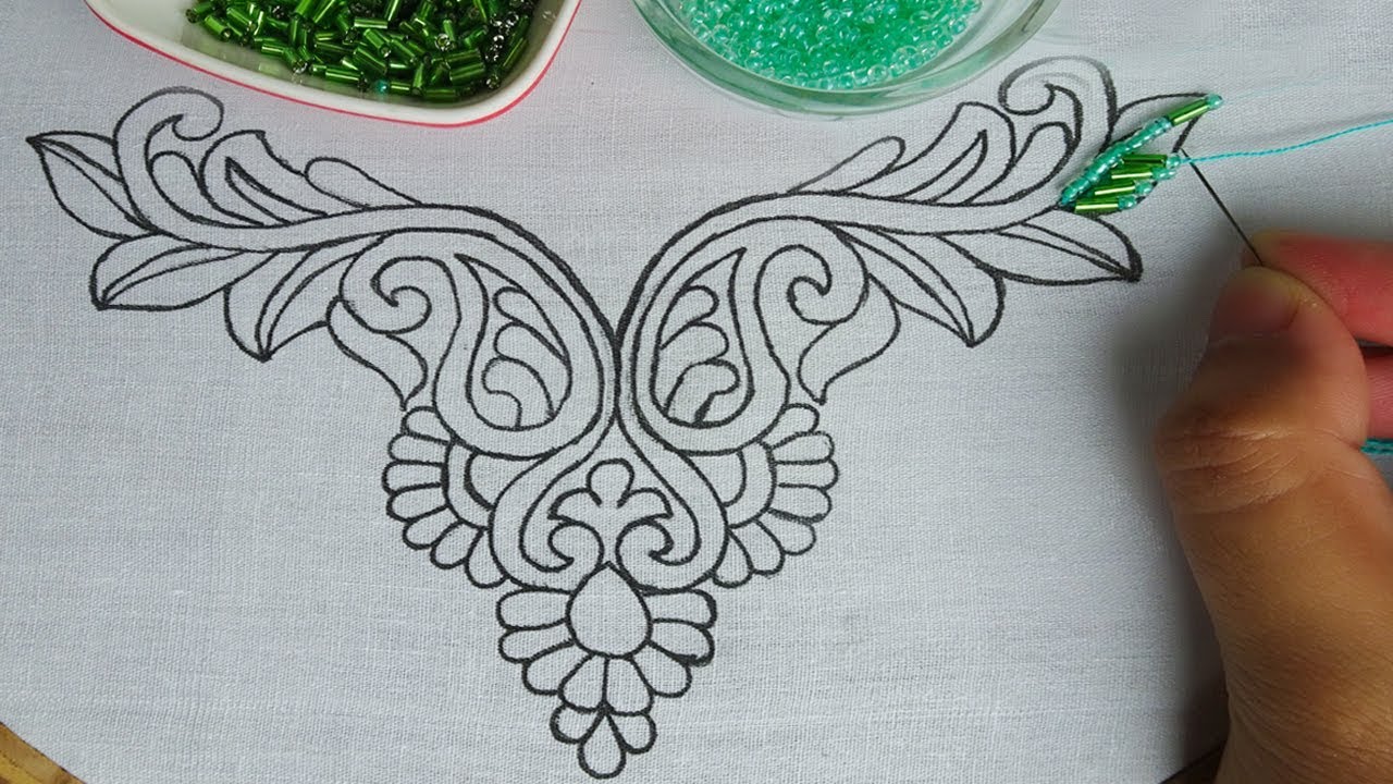 hand embroidery: beads work neck line design |beaded hand embroidery