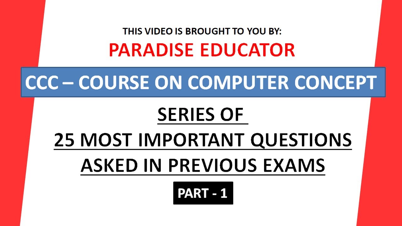 CCC Previous Year Question Paper || Part - 1 || CCC - Course on Computer Concept