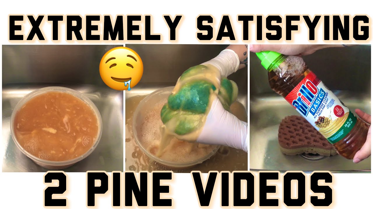 ASMR Pine Videos * 🧡PINE Bucket Using NEW BIG BLUE SPONGE 💙& Brillo 🧡Pine Video with Bath Sponge