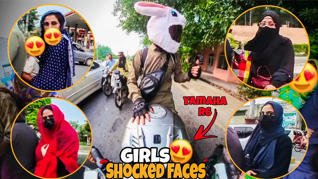 Insane Girls Reactions 🥵😍 Yamaha R6 + Bunny Helmet | Faisalabadi Rider