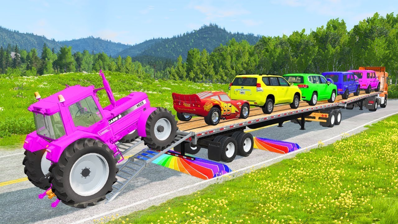 Flatbed Truck McQueen | Transportation with Truck - Pothole vs Car #30 | BeamNG.Drive Gameplay