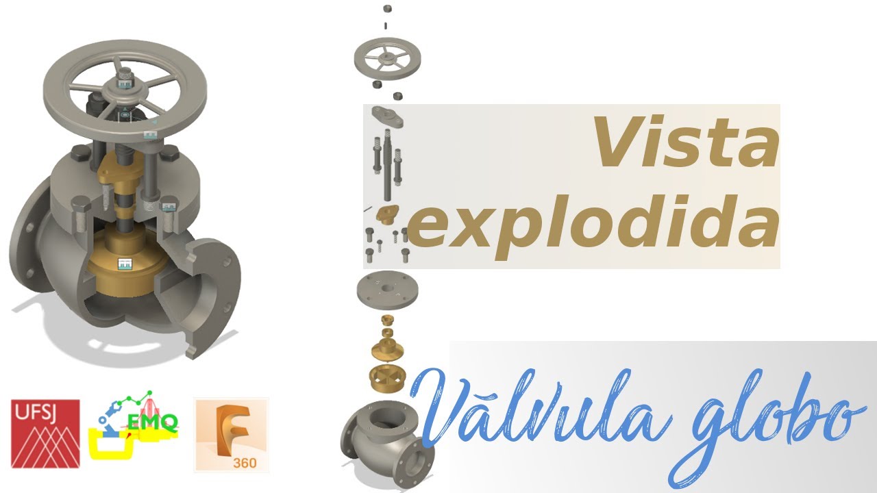 Válvula globo no Fusion 360: Vista explodida