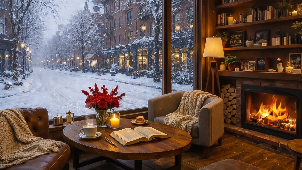 Peaceful Snowfall Winter Jazz ❄️ Soft Piano & Fireplace Sounds for Relaxing & Unwind