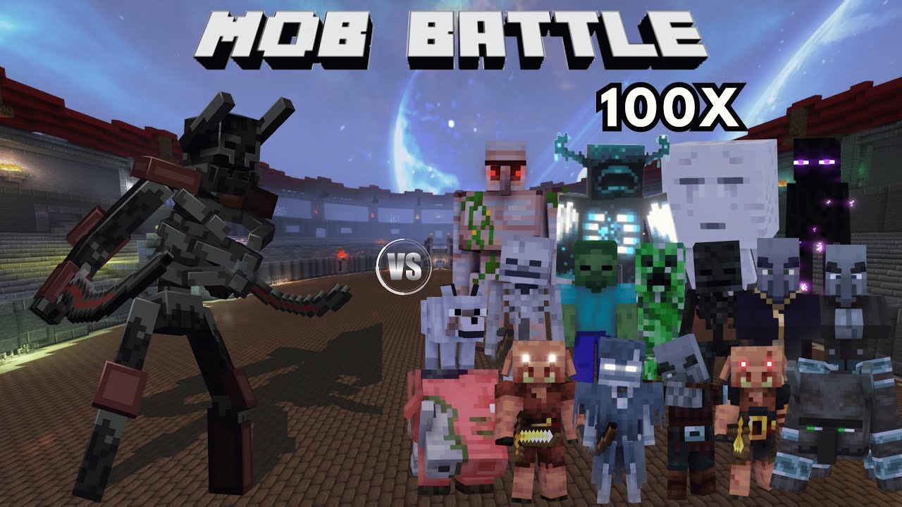 Mutant Wither Skeleton Vs 100X Every Mob (Minecraft Mob Battle) Minecraft Java