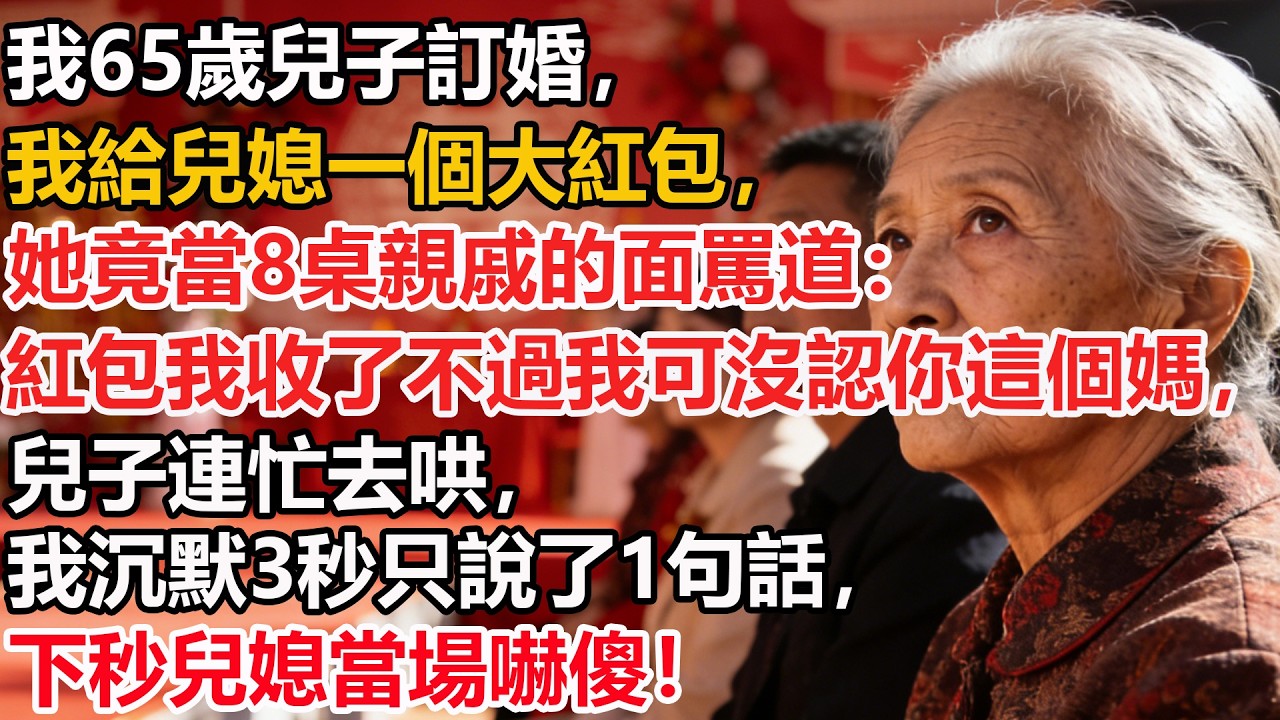 我65歲兒子訂婚，我給兒媳一個大紅包，她竟當8桌親戚的面罵道：紅包我收了不過我可沒認你這個媽，兒子連忙去哄，我沉默3秒只說了1句話，下秒兒媳當場嚇傻！