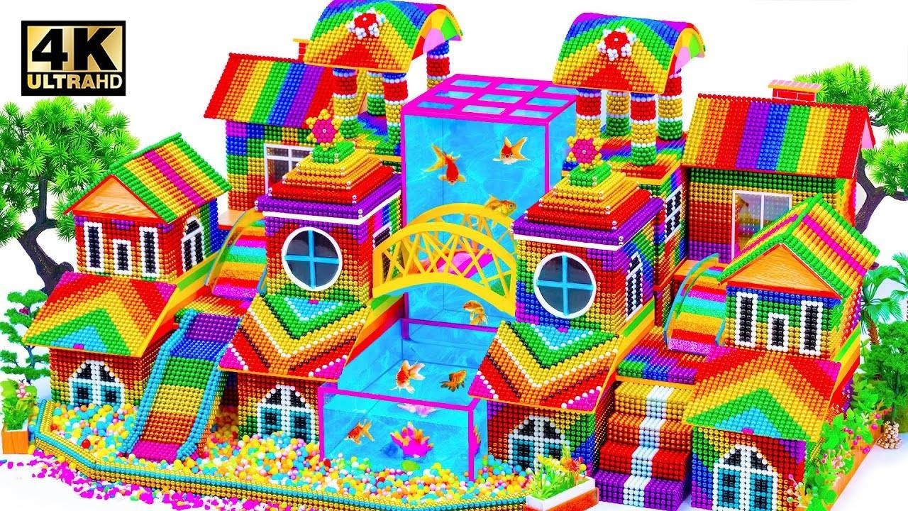 ASMR x1.5 - Build Water Park Mansion & Tallest Swimming Pool From Magnetic Balls For Pets