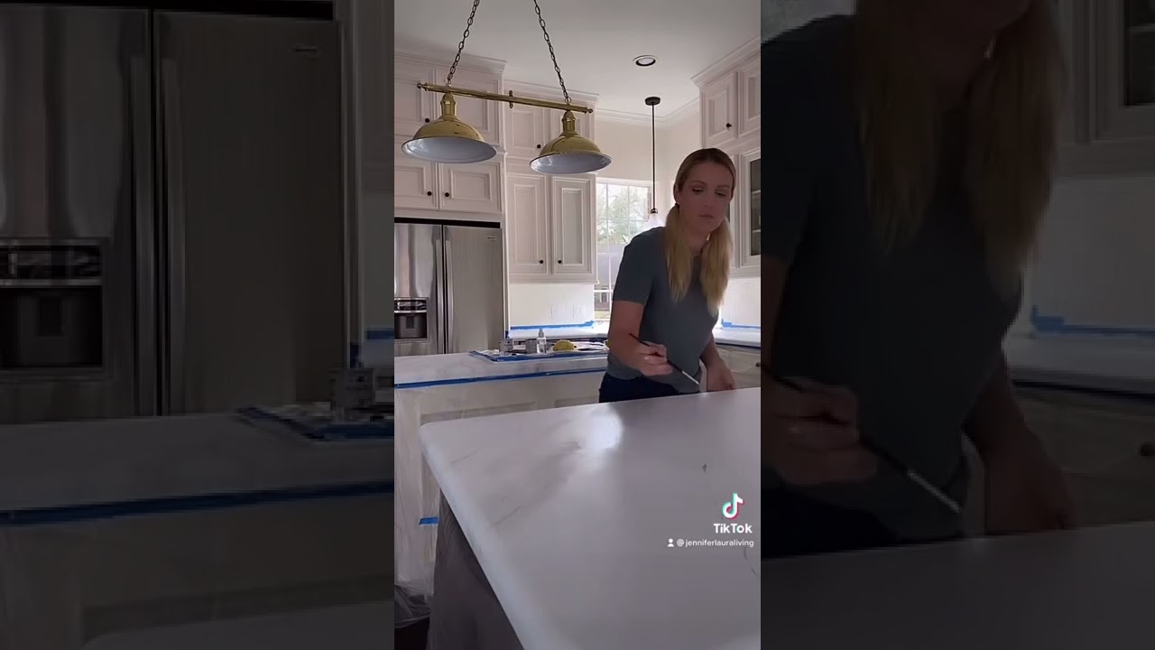 Painting over our granite countertops! #diy #diyinteriordesign #interiordesign #fauxmarble