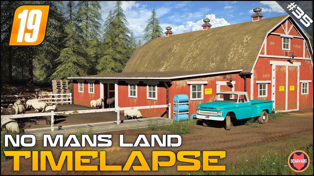 Building a sheep farm, feeding animals ⭐ FS19 No Man's Land Timelapse #35