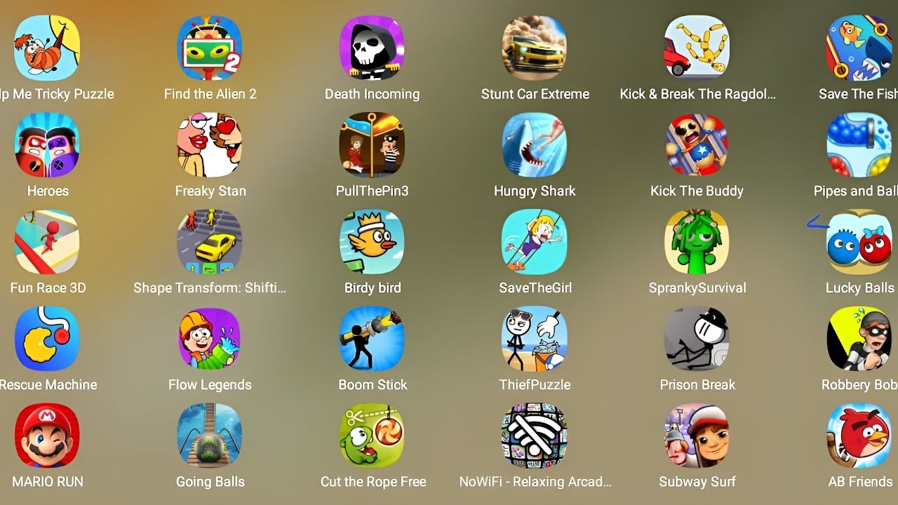 Help me Tricky, Angry birds, Hungry Shark, Freaky Stan, Stunt Car Extreme 