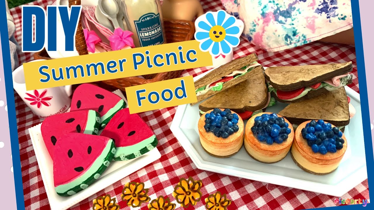 DIY American Girl doll Summer Picnic Food 🍉🫐🥪 crafts made from paper!