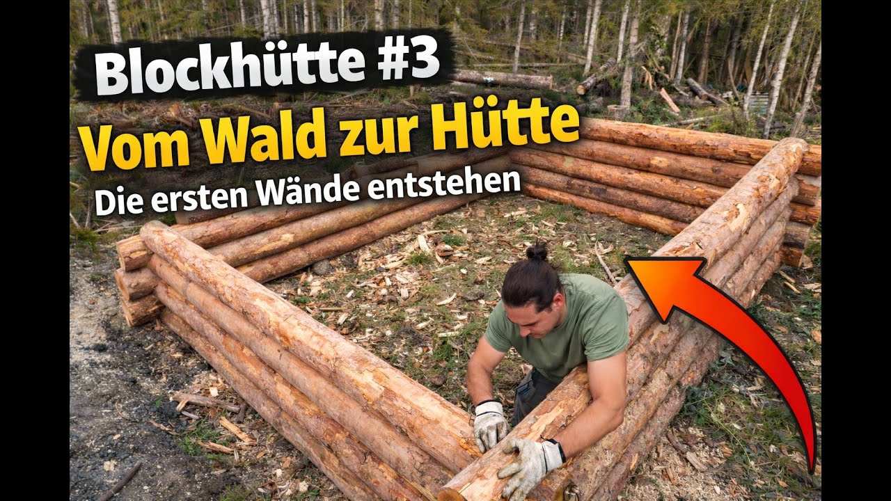 Vom Wald zur Hütte: Die ersten Stämme für die Wände | Blockhütte Teil 3