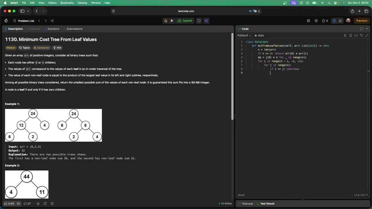 No Sound Leetcode 1130: Minimum Cost Tree From Leaf Values