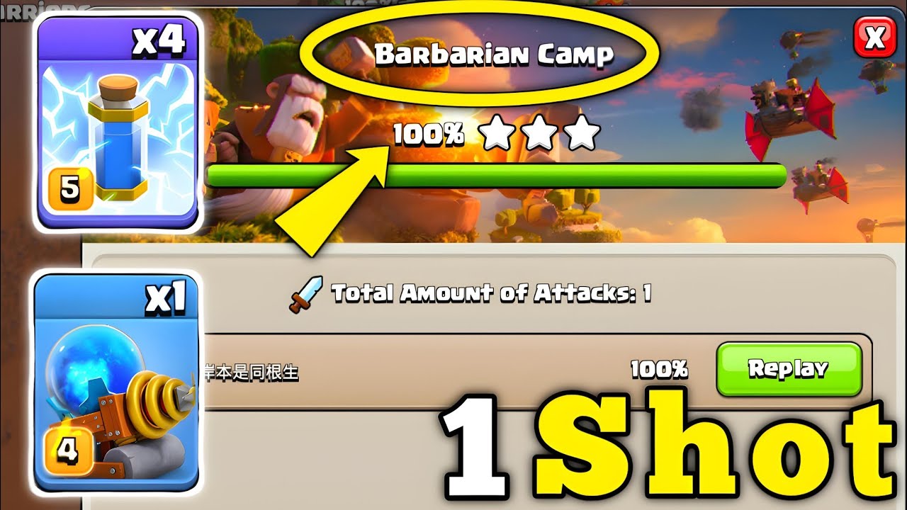 1 Shot Max Barbarian Camp With Most Powerful Troop in Clan Capital