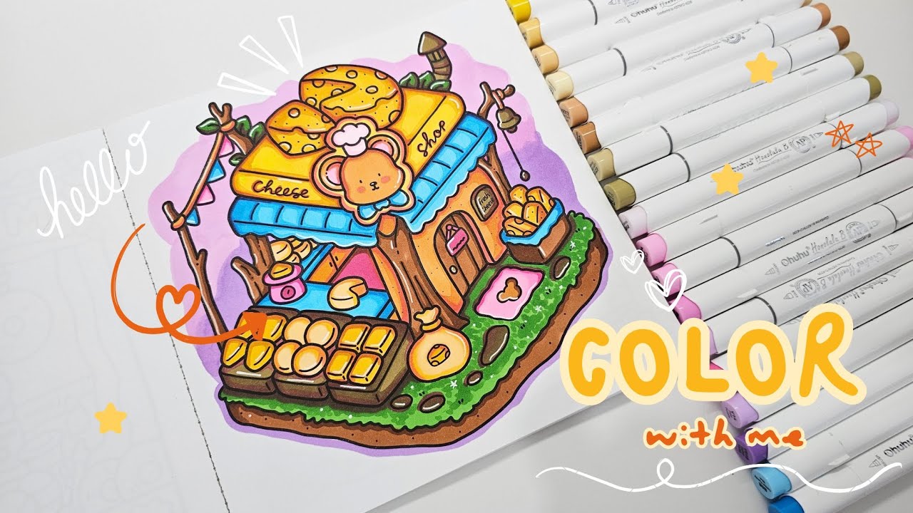 Color with Me | Cozy Corner by Coco Wyo - Cheese Shop | Ohuhu Alcohol Markers 🧀✨🧸