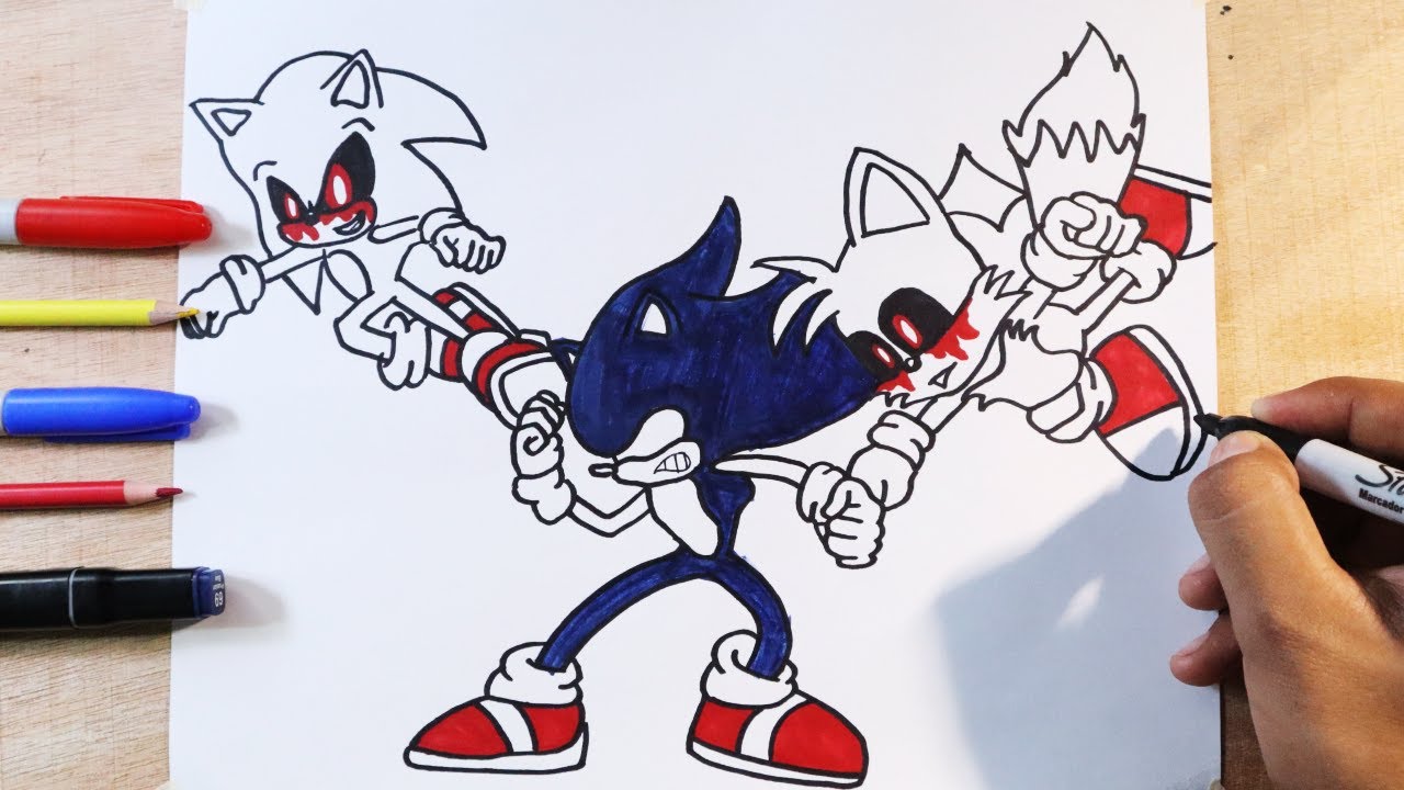 CÓMO DIBUJAR a DARK SONIC VS SONIC.EXE Y TAILS.EXE