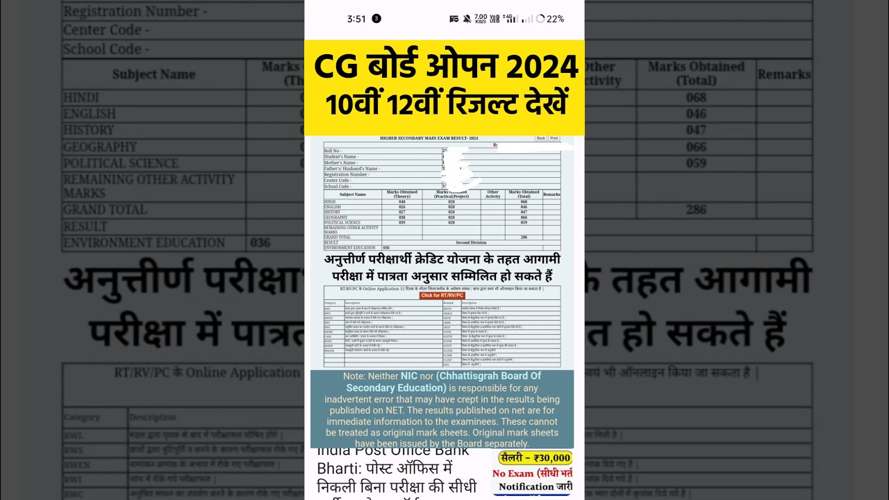 cg board open school 10th 12th result kaise dekhe 2024 | cg board open school result | Chhattisgarh