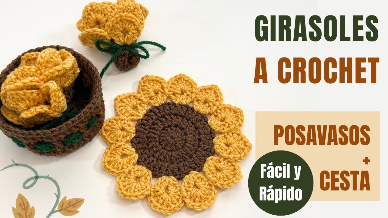 Posavasos de Girasol y Cesta a Crochet 🌻 | Proyecto Fácil y Decorativo para Otoño