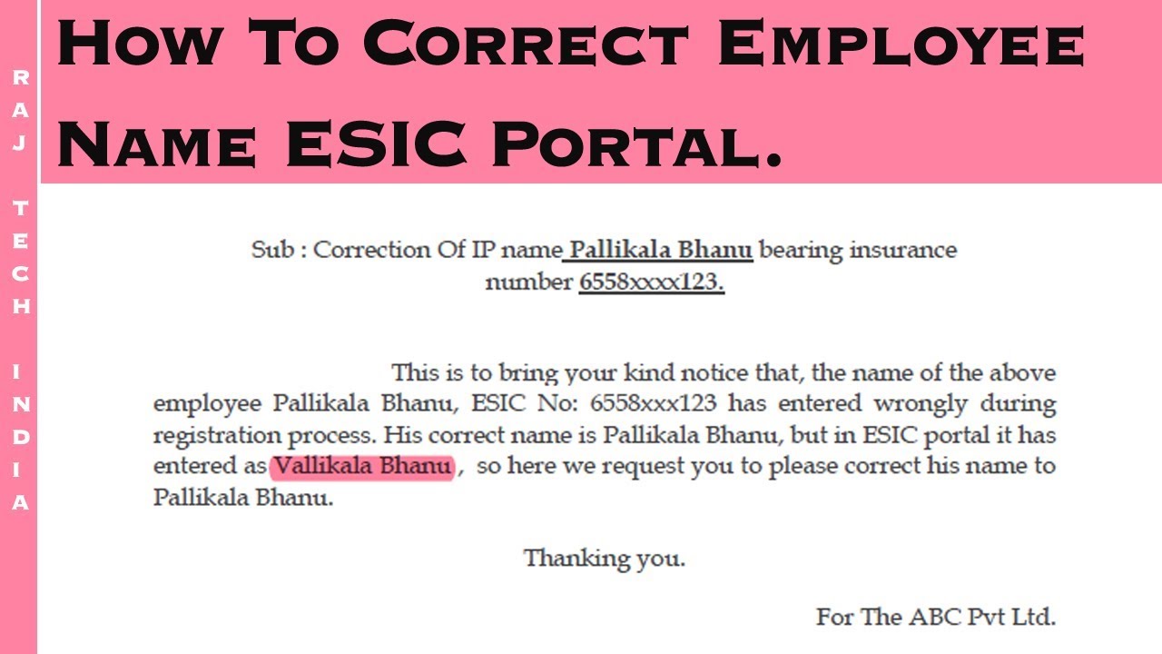How To Change Employee Name In ESIC