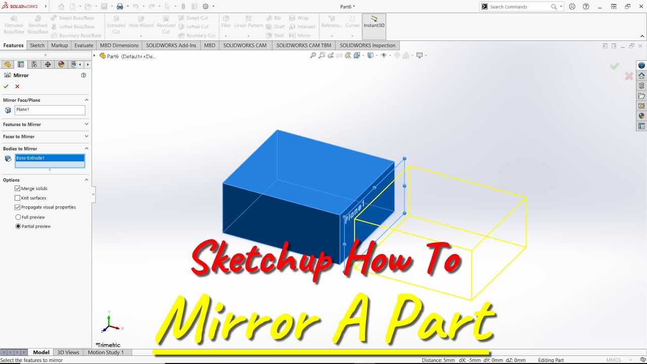 Solidworks: Как зеркально отобразить деталь