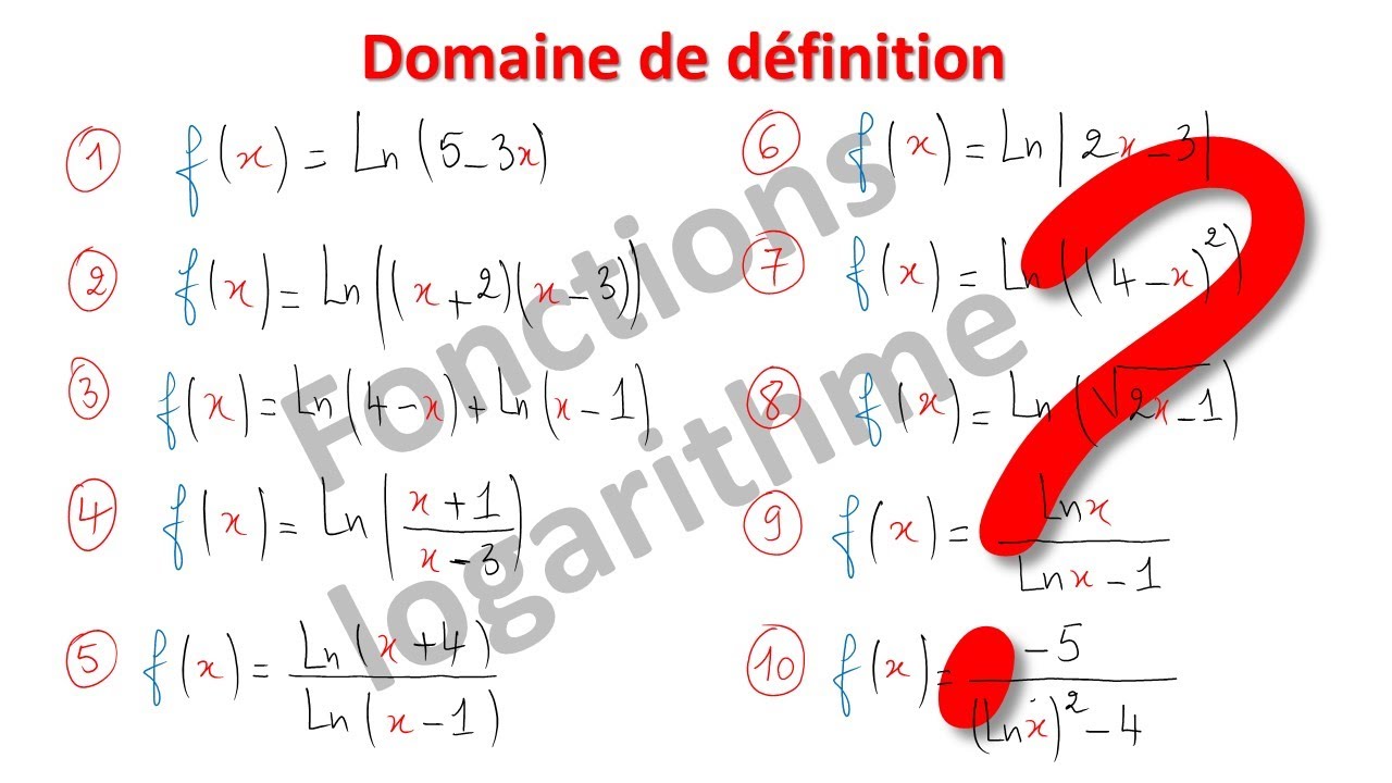 FONCTIONS LOGARITHME NEPERIENS DOMAINE DE DEFINITION NIVEAU 2 BAC SCIENCE