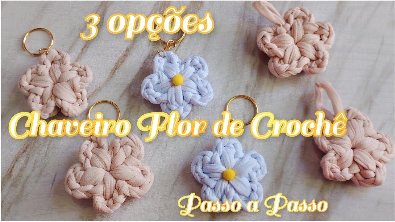 Chaveiro flor de crochê com fio de malha🌸 Flor margarida 