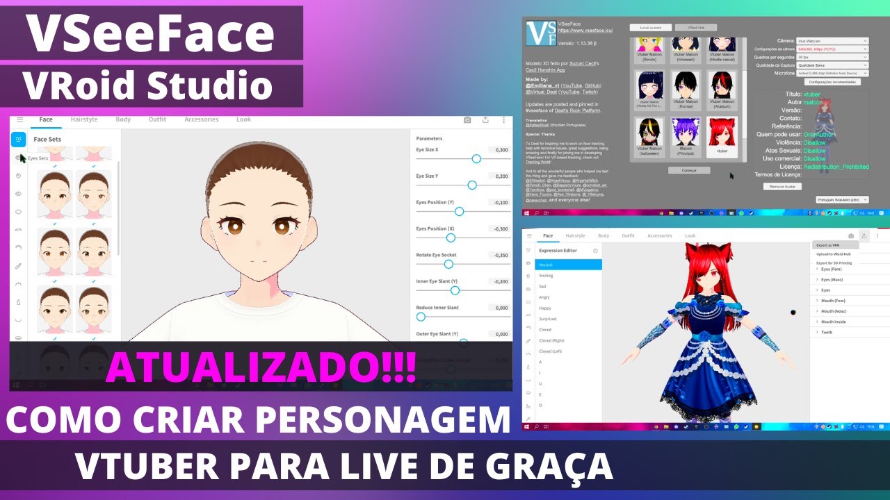 Tutorial Como criar Personagem Vtuber para Live de GRAÇA! VRoid Studio, VSeeFace | 2022 | PT-BR