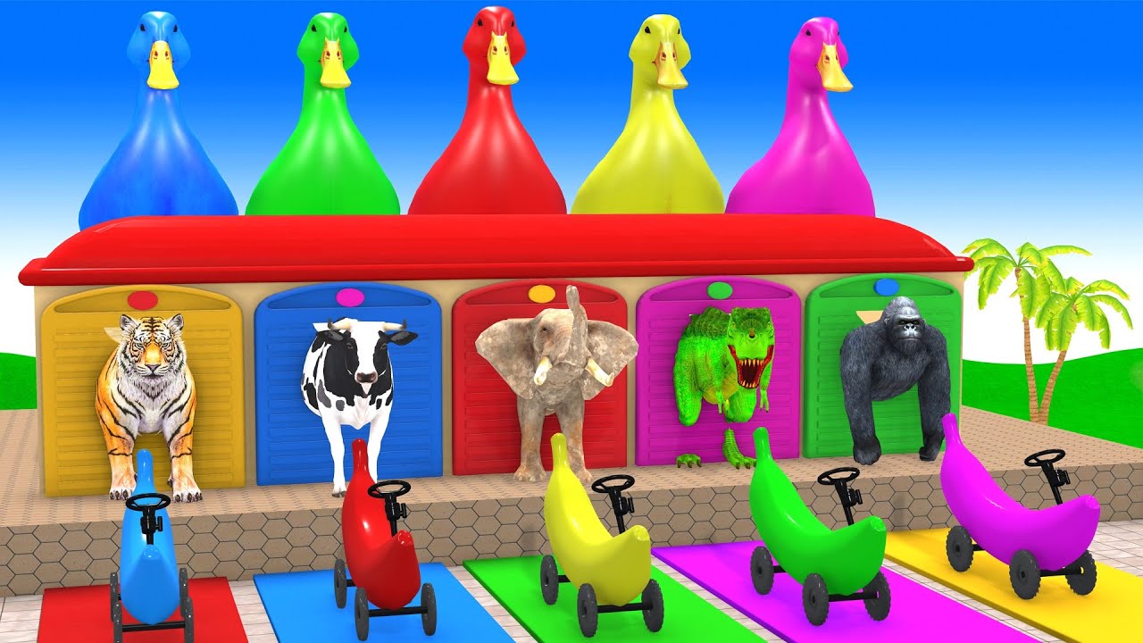 Long Slide Game With Cow Elephant Gorilla Hippopotamus Tiger 3d Animal Game Funny 3d Animals