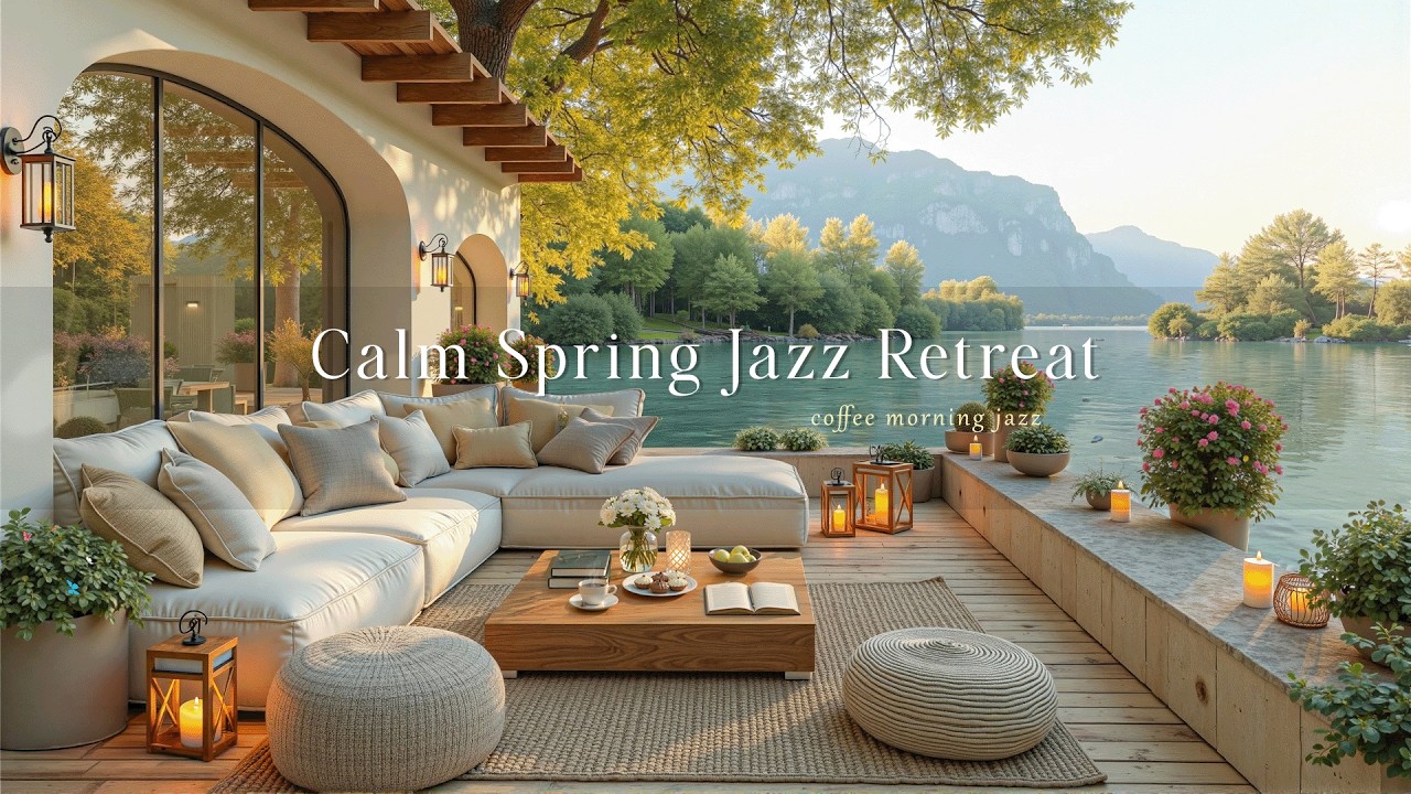 Calm Spring Jazz Retreat Coffee by the Lakeside Terrace ☕ Peaceful Garden Ambience for Deep Focus