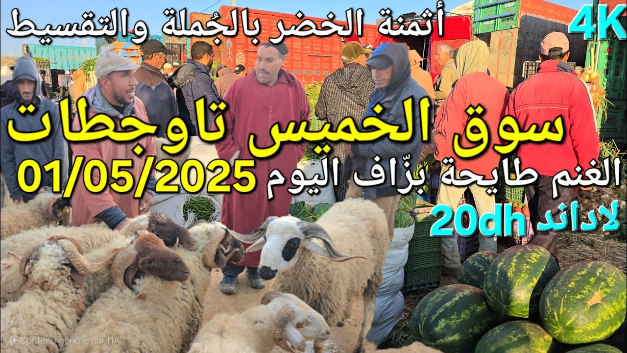 أثمنة الغنم والدجاج واللحوم والخضر سوق عين تاوجطات اليوم الخميس 01/05/2025