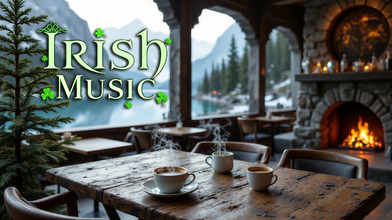 Irish Music 4K | Relaxing Celtic Coffee Shop Ambience | Cozy Fireplace & Calm Melodies
