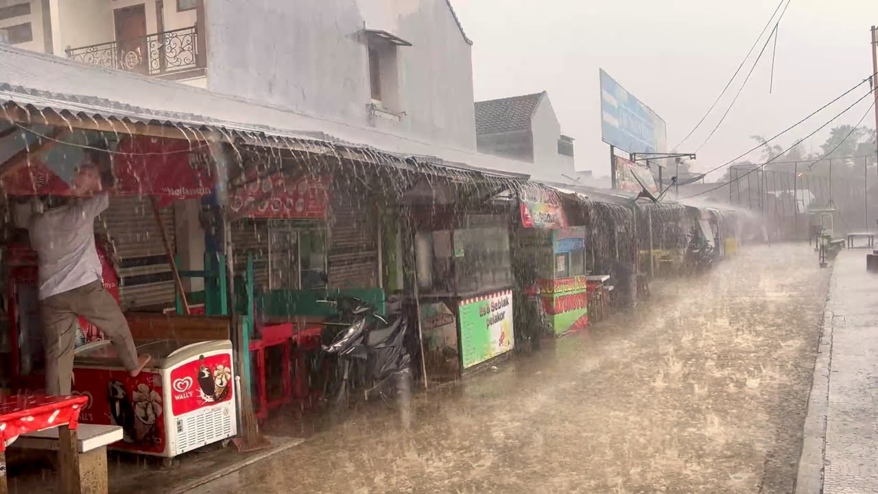 Rain - Terrible wind weather shook | in Market Banjarsari City, Rain For sleep Very refreshing