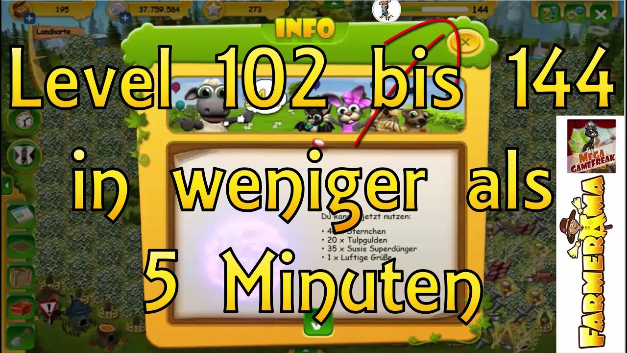 Farmerama - Level 102 bis 144 auf der Farm in weniger als 5 Minuten