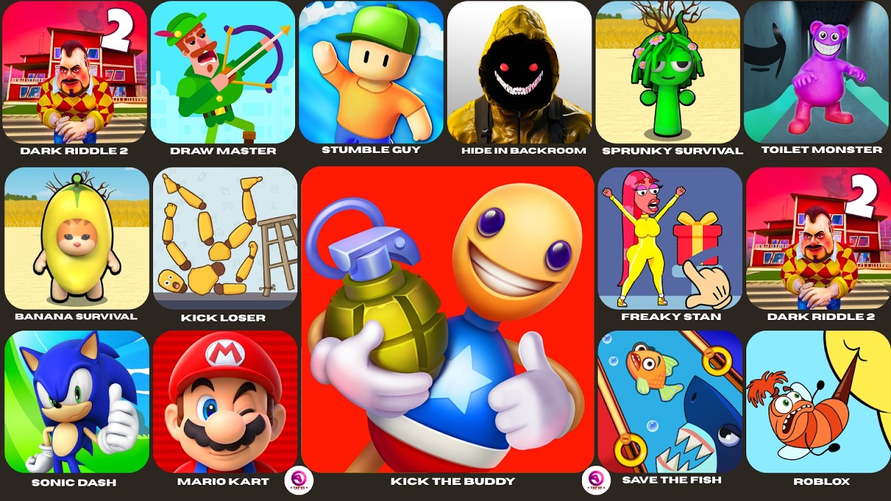 Kick The Buddy, Grimace Monster Scary Survival, Scary Teacher 3D, Draw To Smash, Freaky Stan
