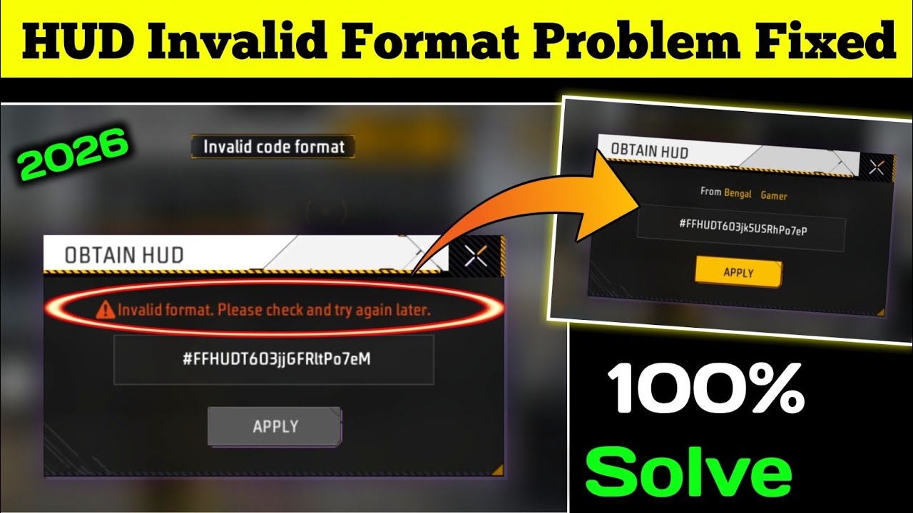 How To Fix Custom Hud Invalid format Problem |free fire Custom Hud Code Invalid format Problem Solve