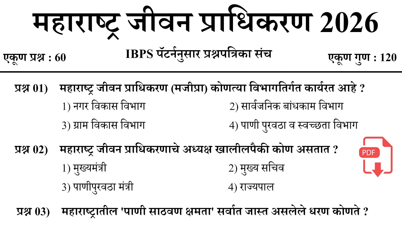 महाराष्ट्र जीवन प्राधिकरण भरती 2026 |  Maharashtra Jeevan Pradhikaran Bharti Paper | MJP Bharti 2026