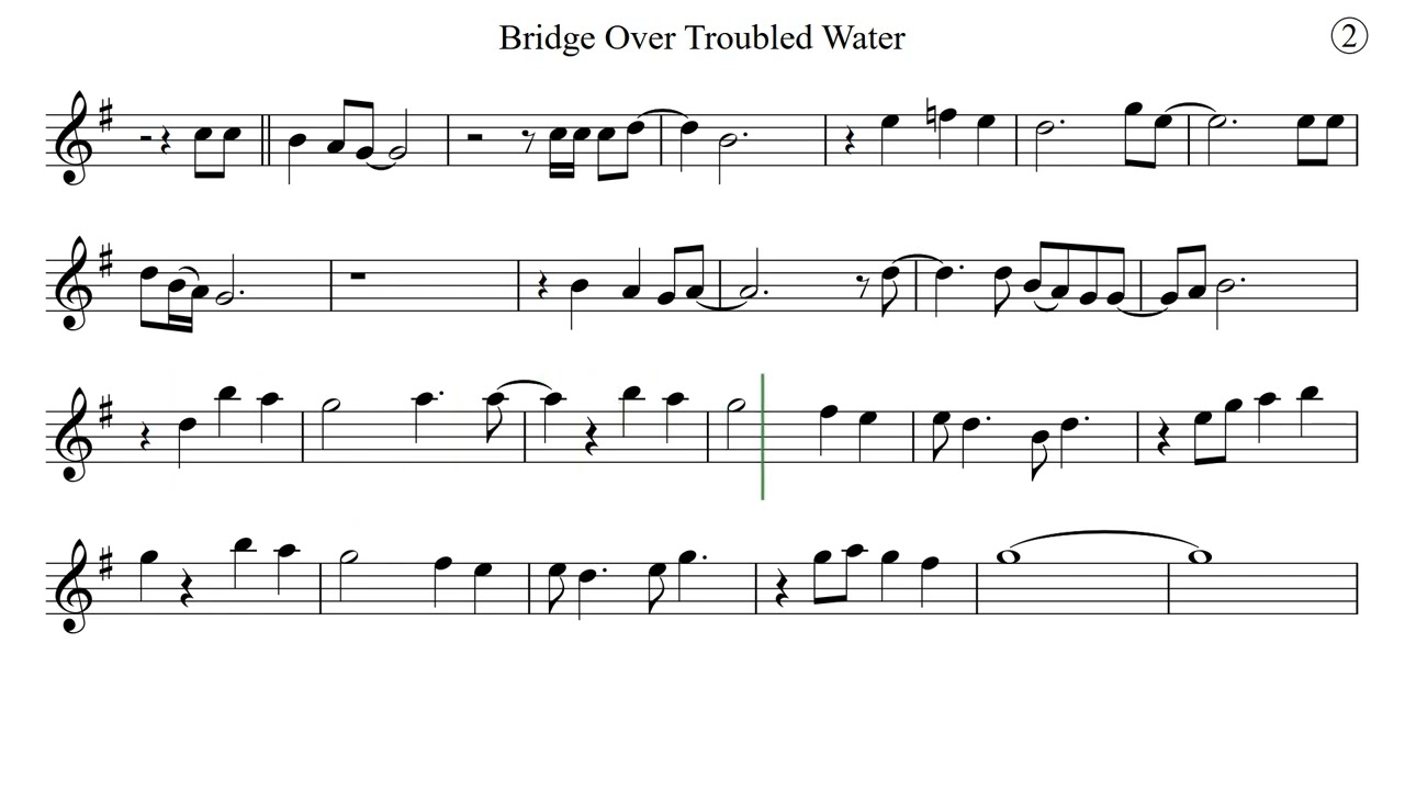 BRIDGE OVER TROUBLED WATER for flute or violin Sheet Music Play Along Backing Track