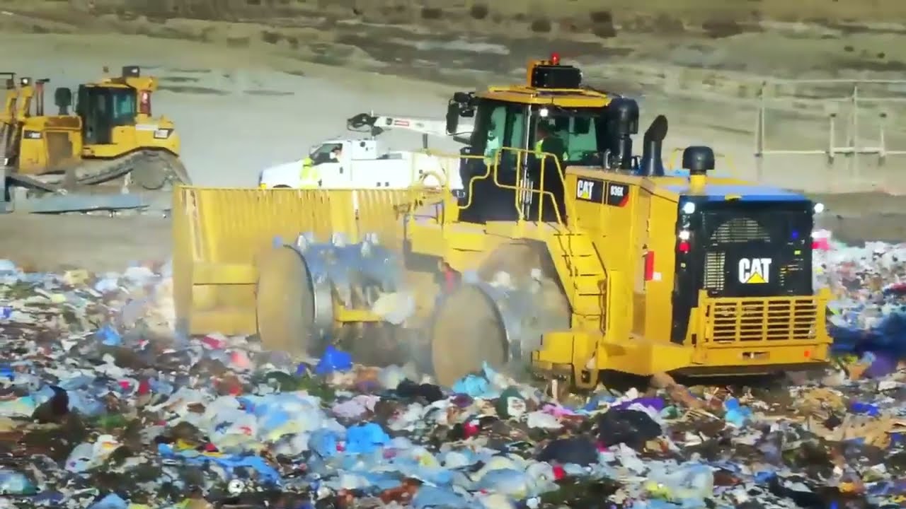 Caterpillar 836 Bulldozer Flattens Waste in UK Landfill