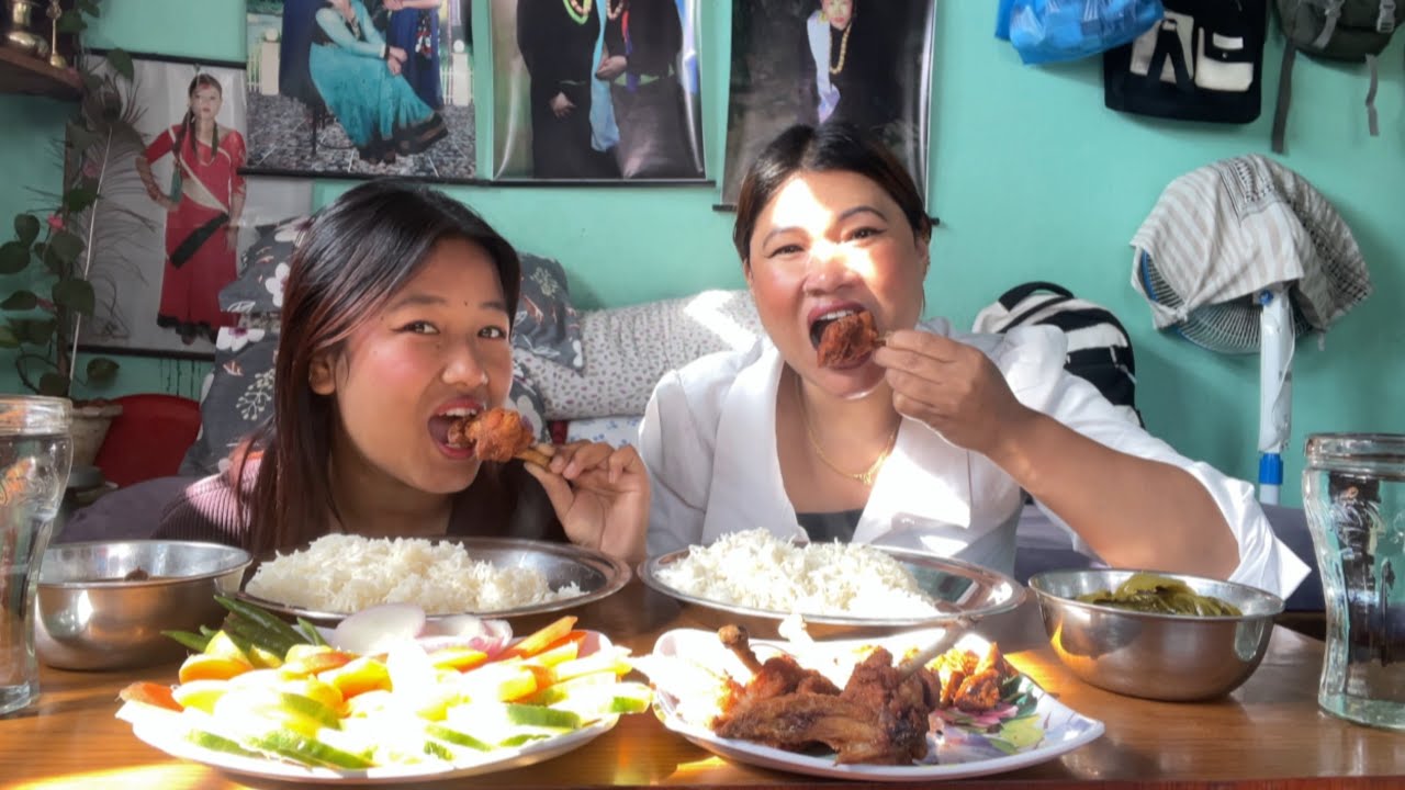 Sukuti ra sag🥬 chicken lolipop🍗 rice 🍚🤪