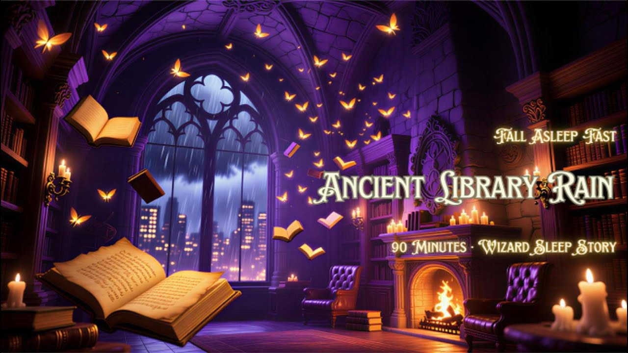 A Wizard Falls Asleep in an Ancient Library|Rain & Fireplace Sounds|90 Minute Sleep Story✦Lullspire