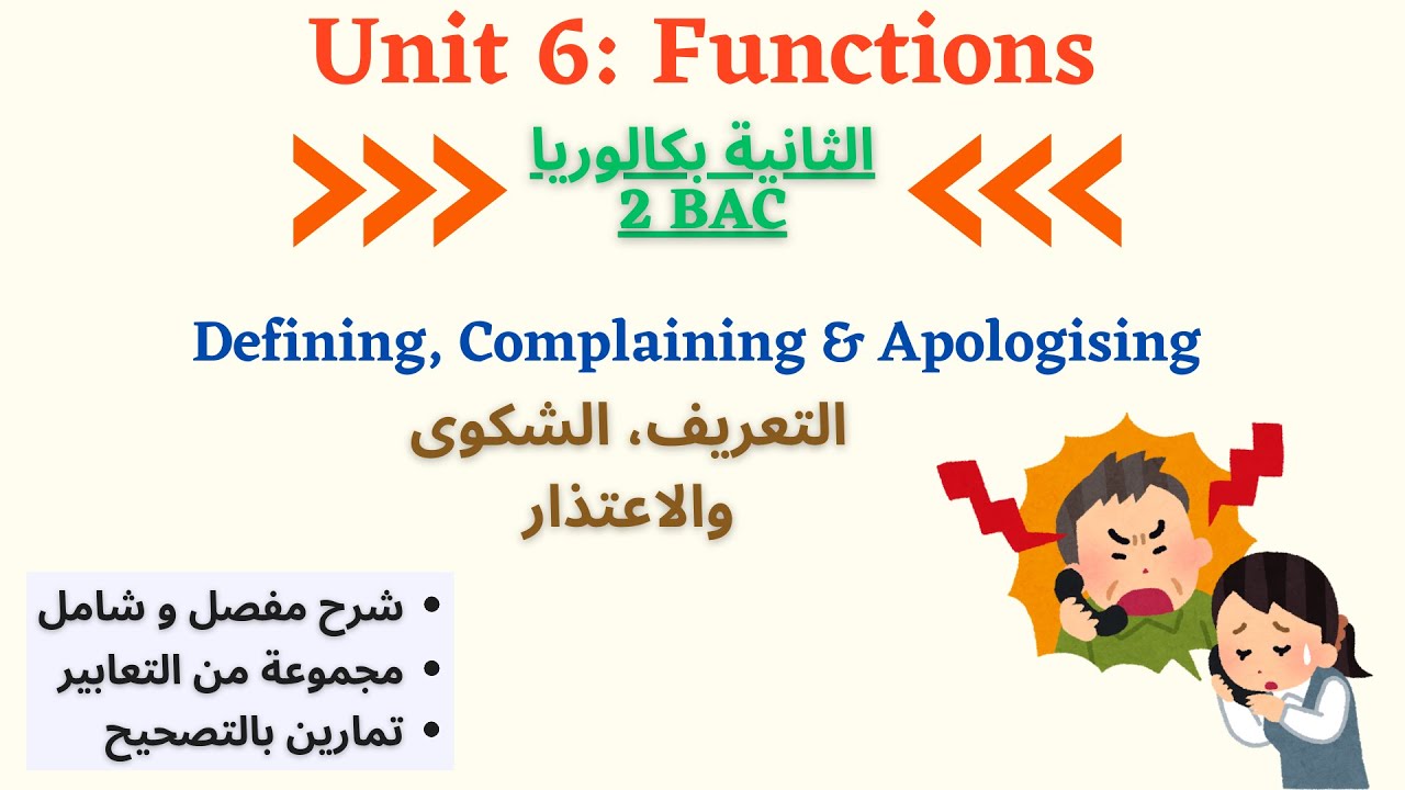 Defining,complaining & apologizing (2BAC) شرح درس التعريف، الشكوى و الاعتدار مع الأمثلة و التمارين