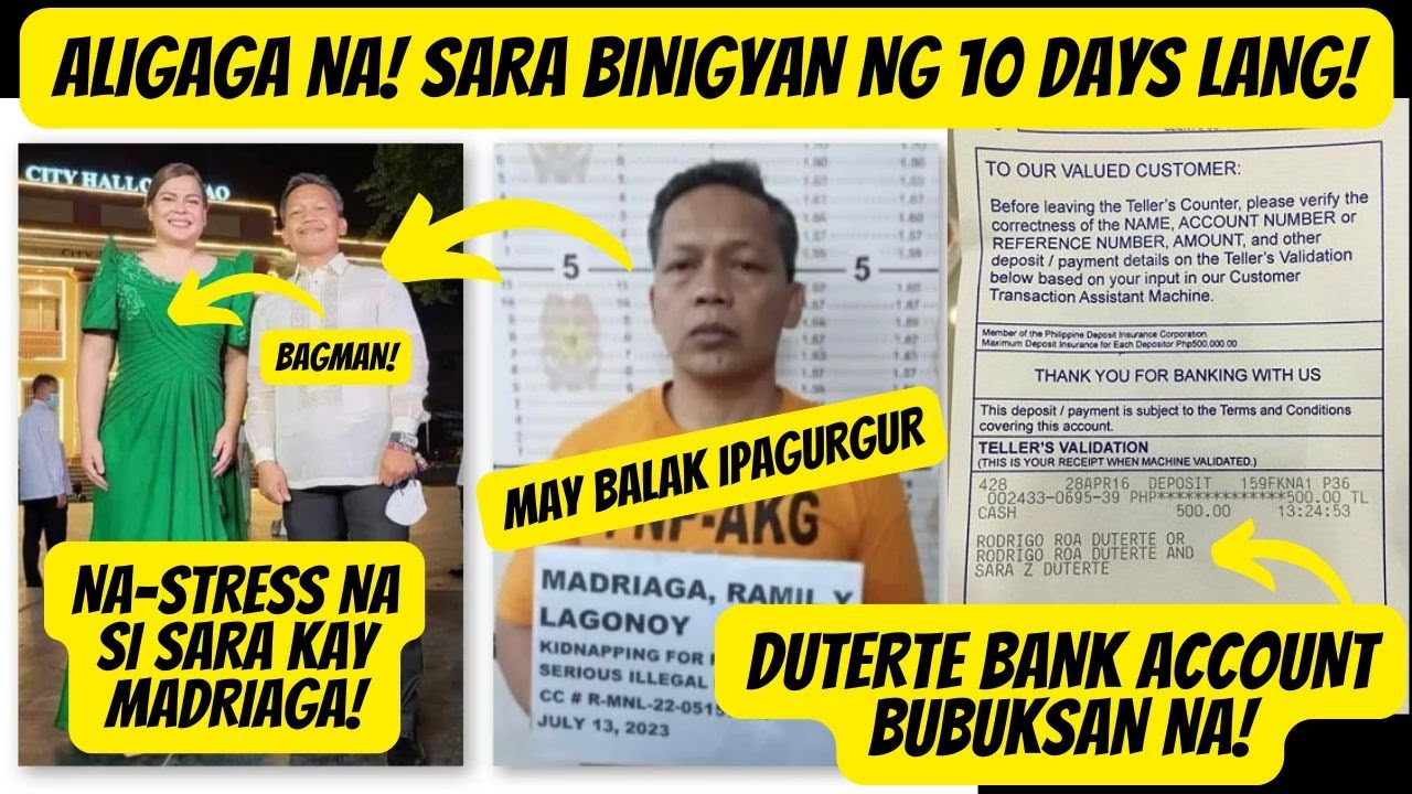 10 DAYS LANG IBINIGAY KAY SARA NA STRESSED KAY MADRIAGA! DUTERTE BANK ACCOUNT BUBUKSAN NA! YARI!